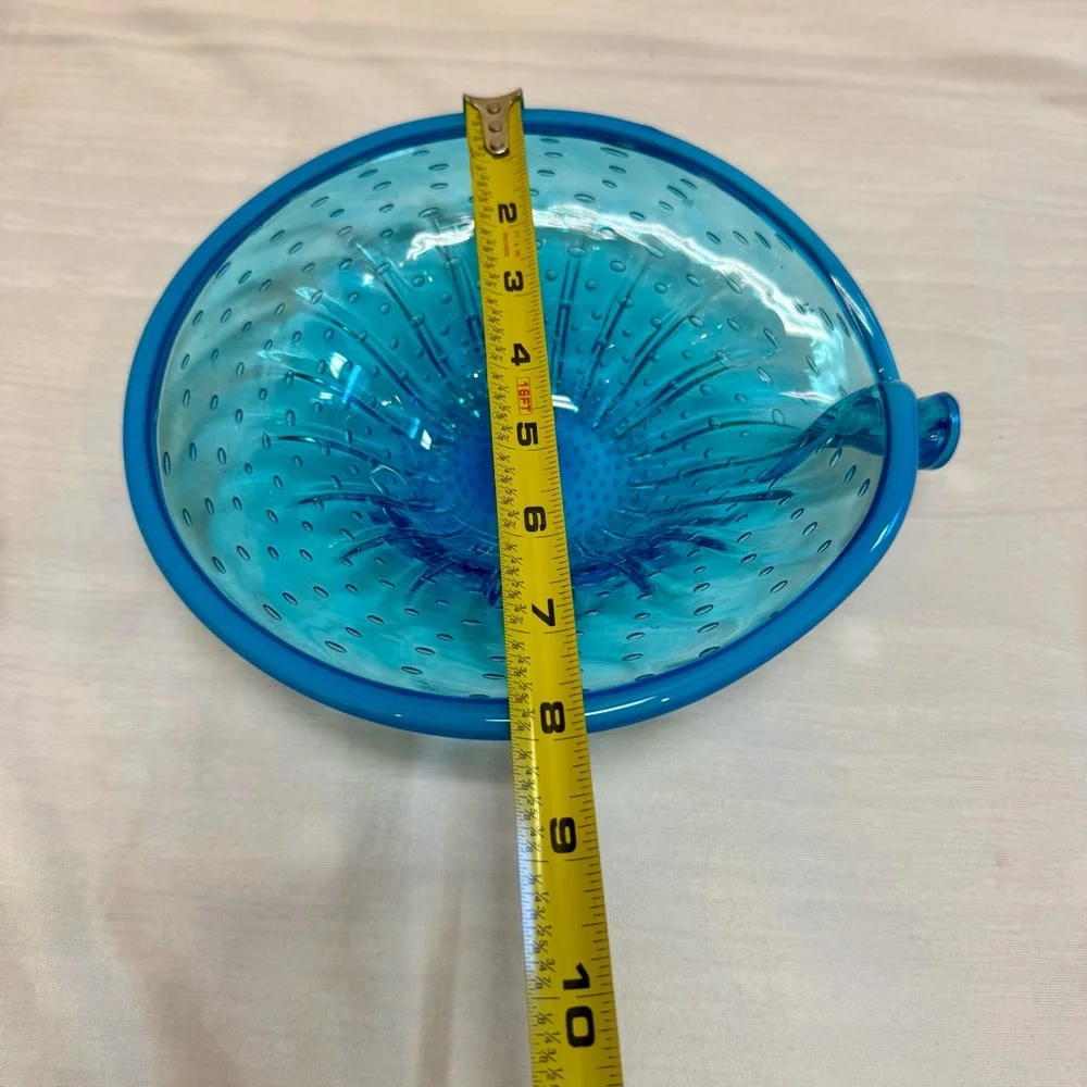 Vintage Murano Style Speckled Blue Hand Blown Art Glass Ashtray Bowl Mid Century - Picture 9 of 10